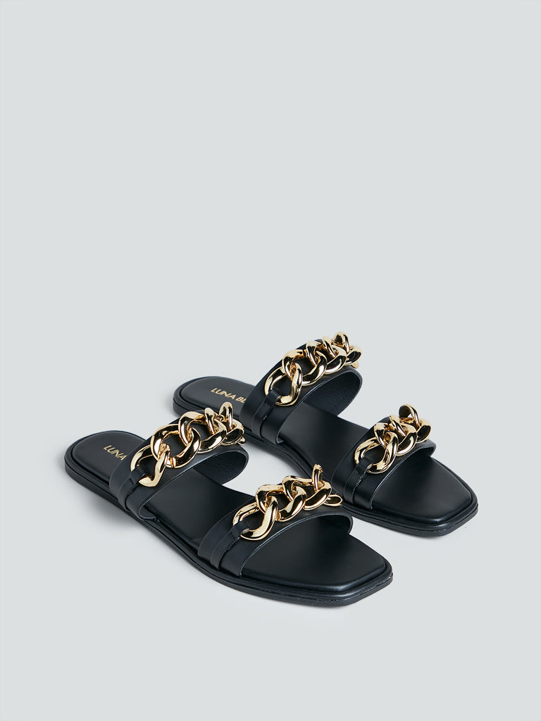 LUNA BLU Black Chain-Detailed Slides